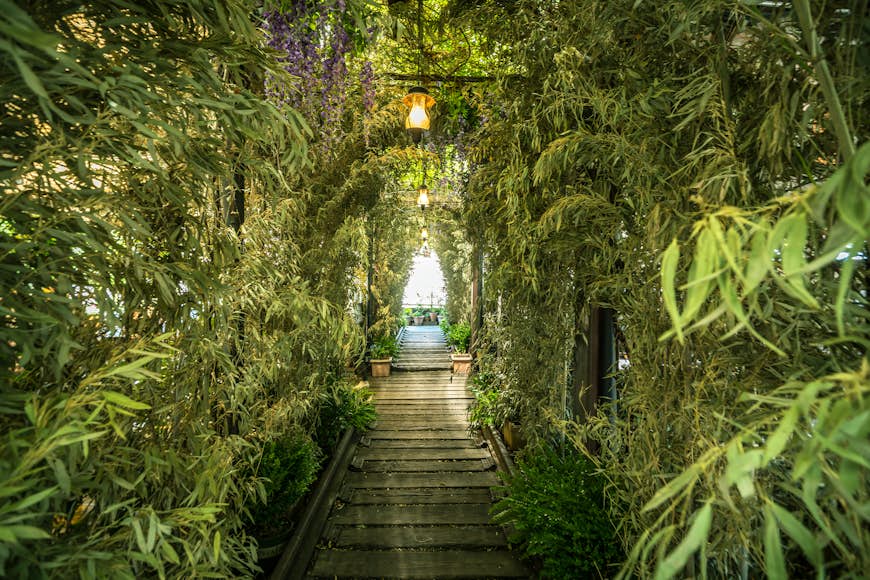 The lush labyrinth of greenery at Gallow Green on top of The McKittrick Hotel