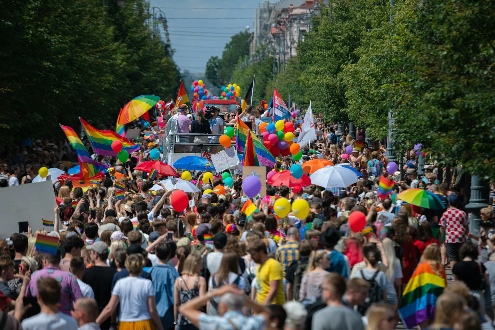 A large crowd gathers in support of the LGBTIQ+ as part of Baltic Pride in Vilnius, Lithuania