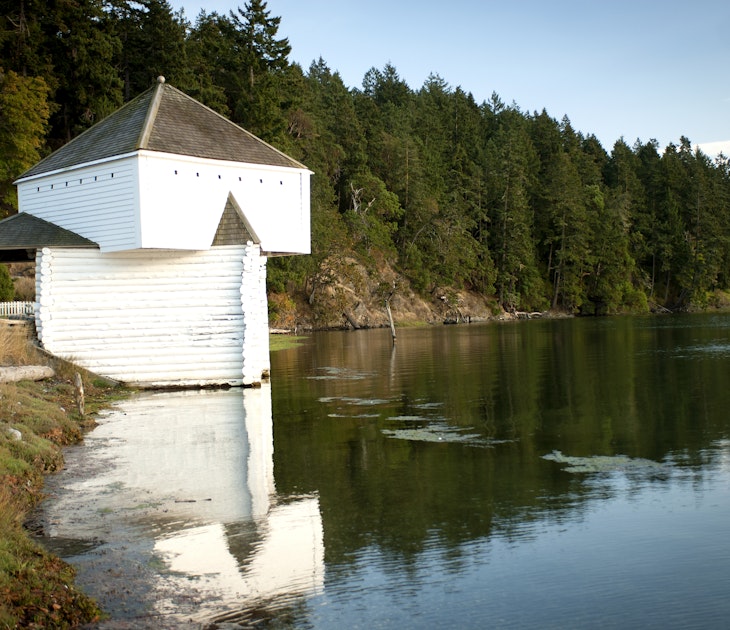 Blockhouse building stands at the water's edge at English Camp, site of a Royal Marines camp set up in 1860 when British and American naval forces shared San Juan Island in the San Juan islands in Washington State, USA (Photo by Nik Wheeler/Corbis via Getty Images)