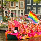 Amsterdam, Netherlands - August 2, 2014:  participants in the annual event for the protection of human rights and civil equality -  Gay Pride.