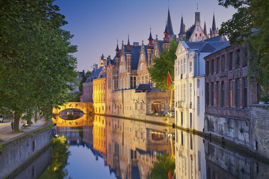 Old buildings of Bruges reflected in a canal