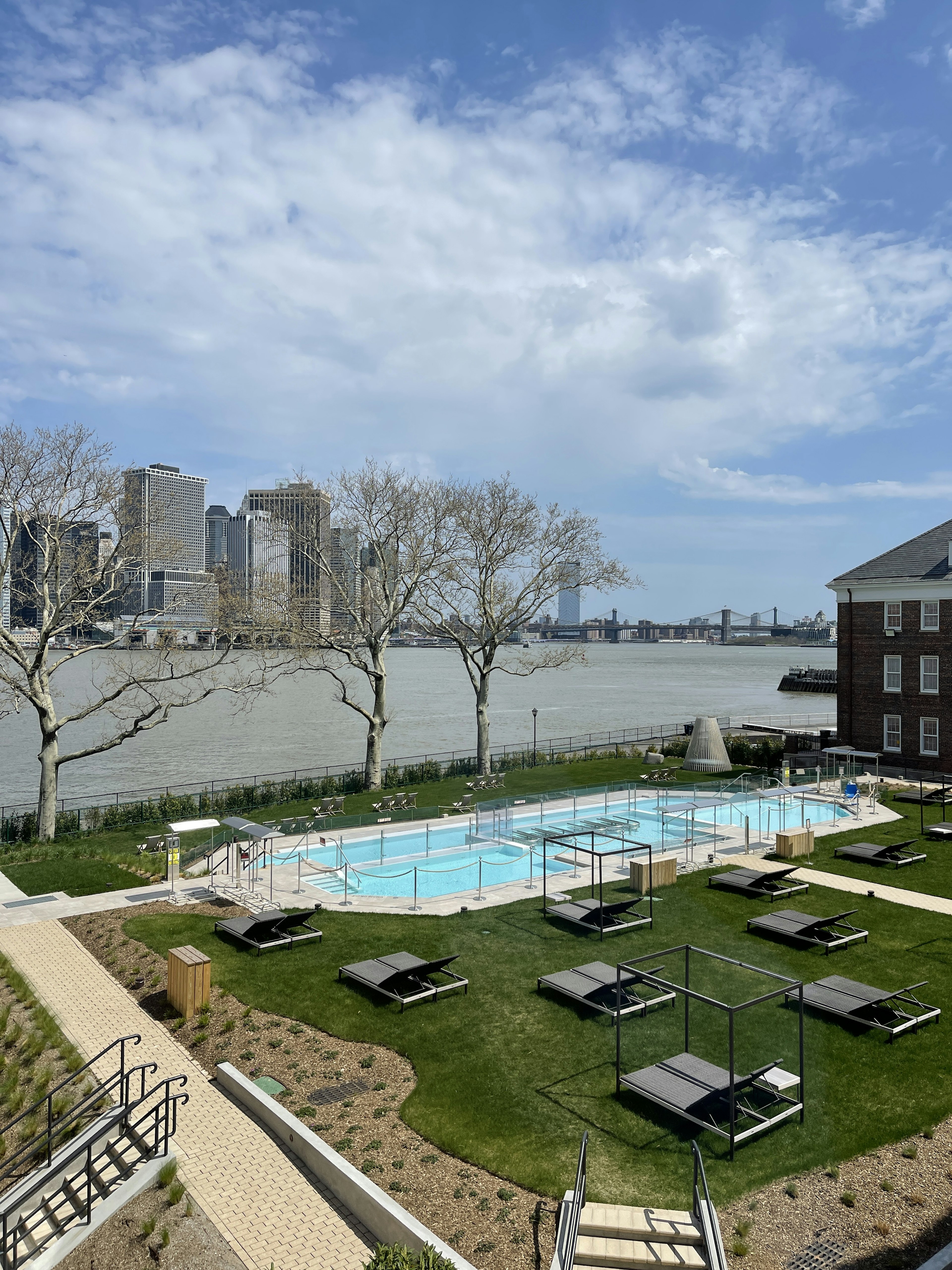 The main courtyard and pool at QC NY