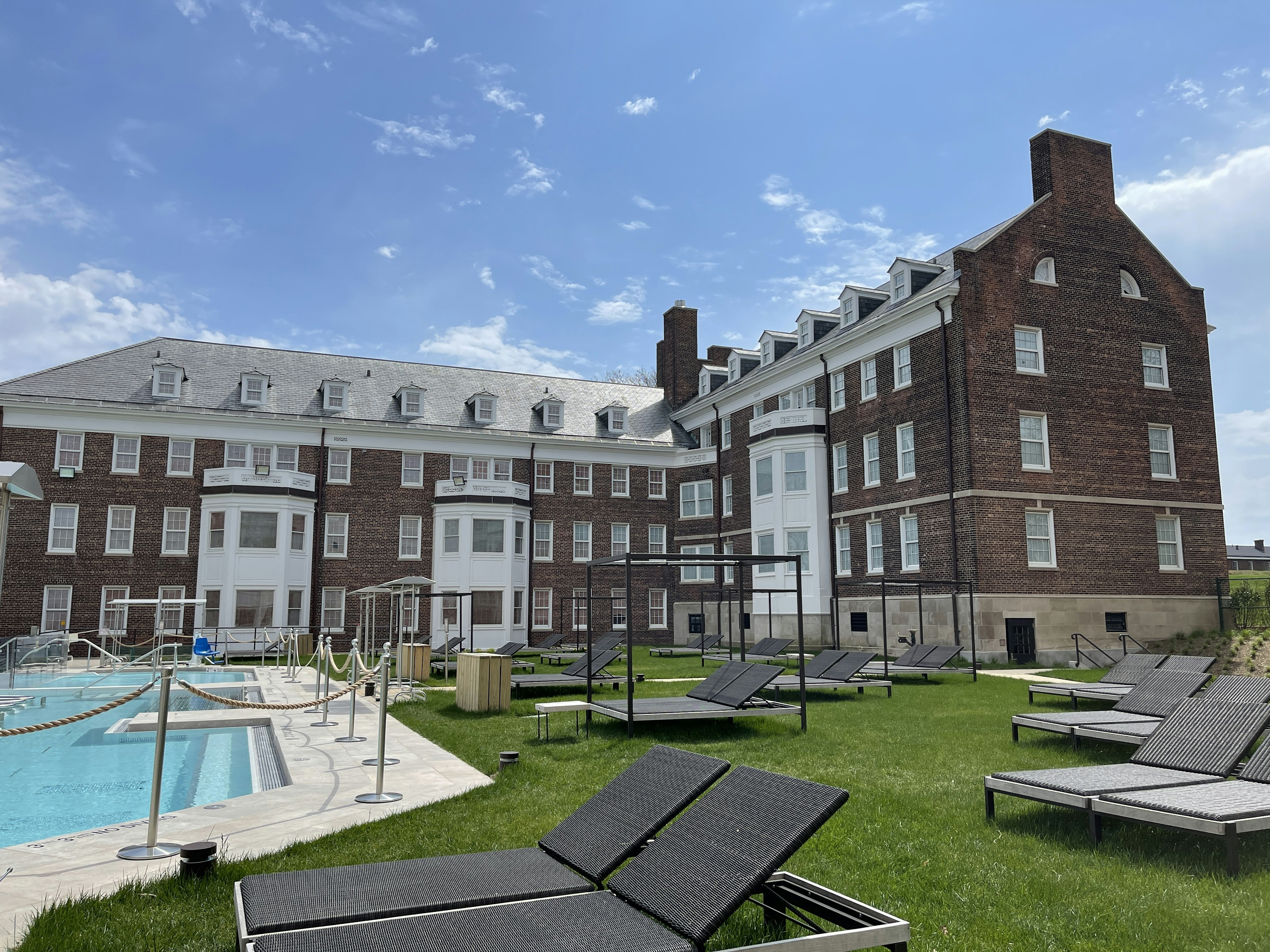 The pool courtyard at QC NY Spa, Governors Island, NYC