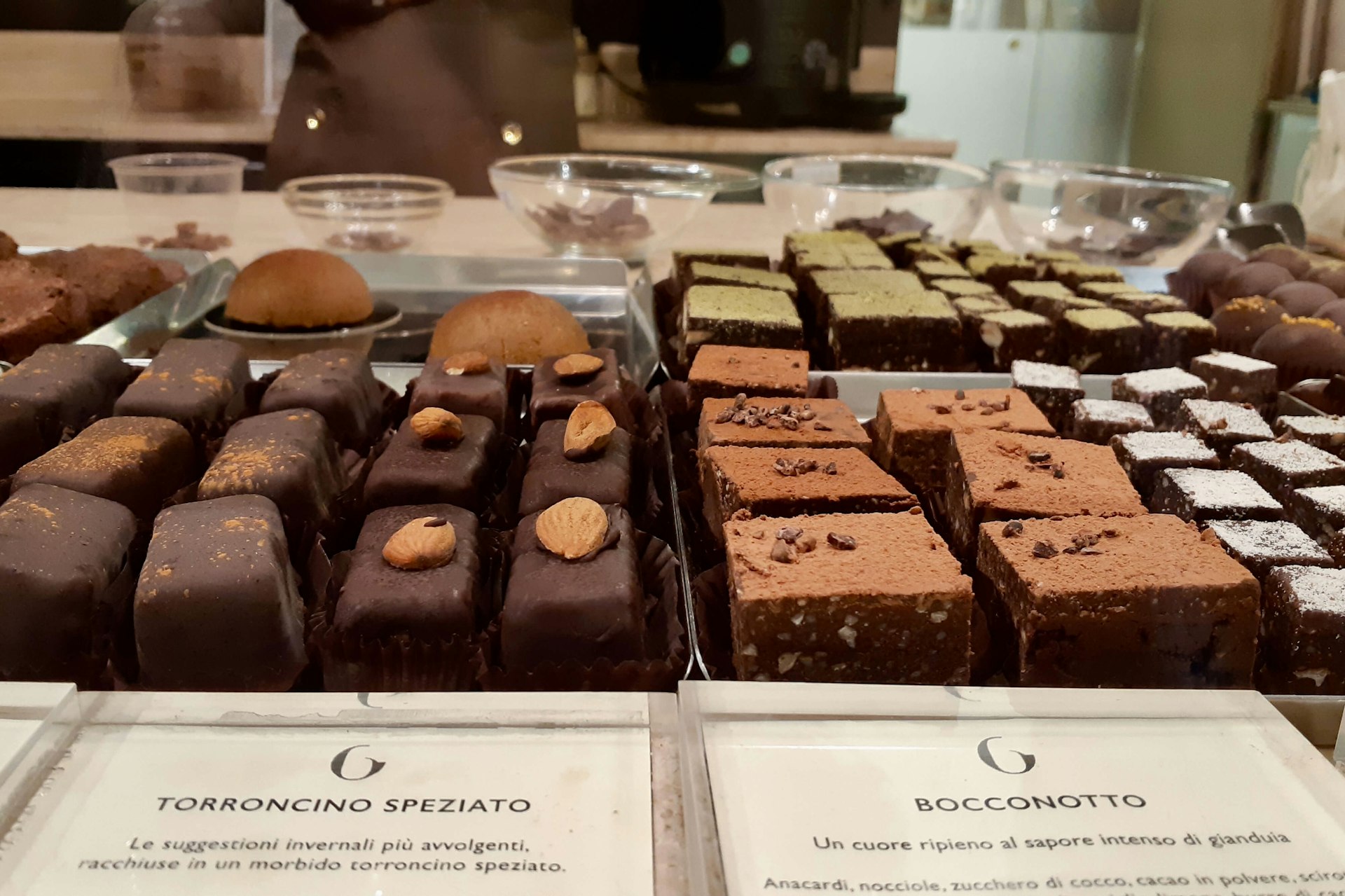 Chocolate on display at Grezzo in Monti, Rome
