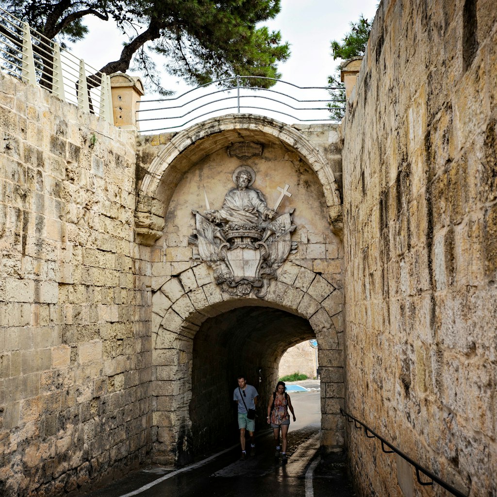 MDINA, MALTA - October 2018: Massive stone city entrance gate, ancient town of Mdina, Malta; Shutterstock ID 1634278489; your: Brian Healy; gl: 65050; netsuite: Lonely Planet Online Editorial; full: Things to know before Malta