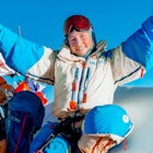 Lucy Westlake at the summit after her successful Everest climb