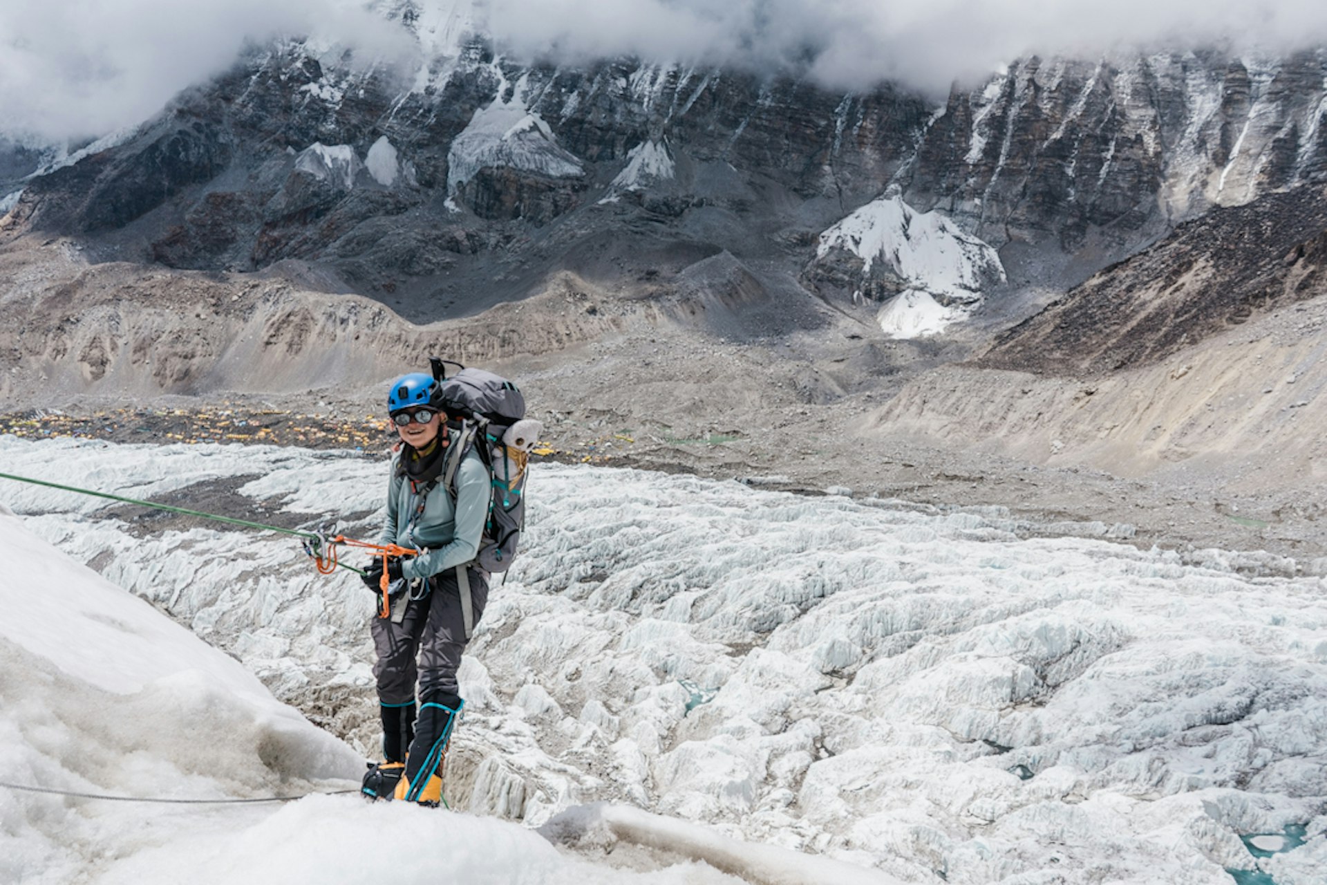 A member of the Full Circle Everest team climbing up the mountain