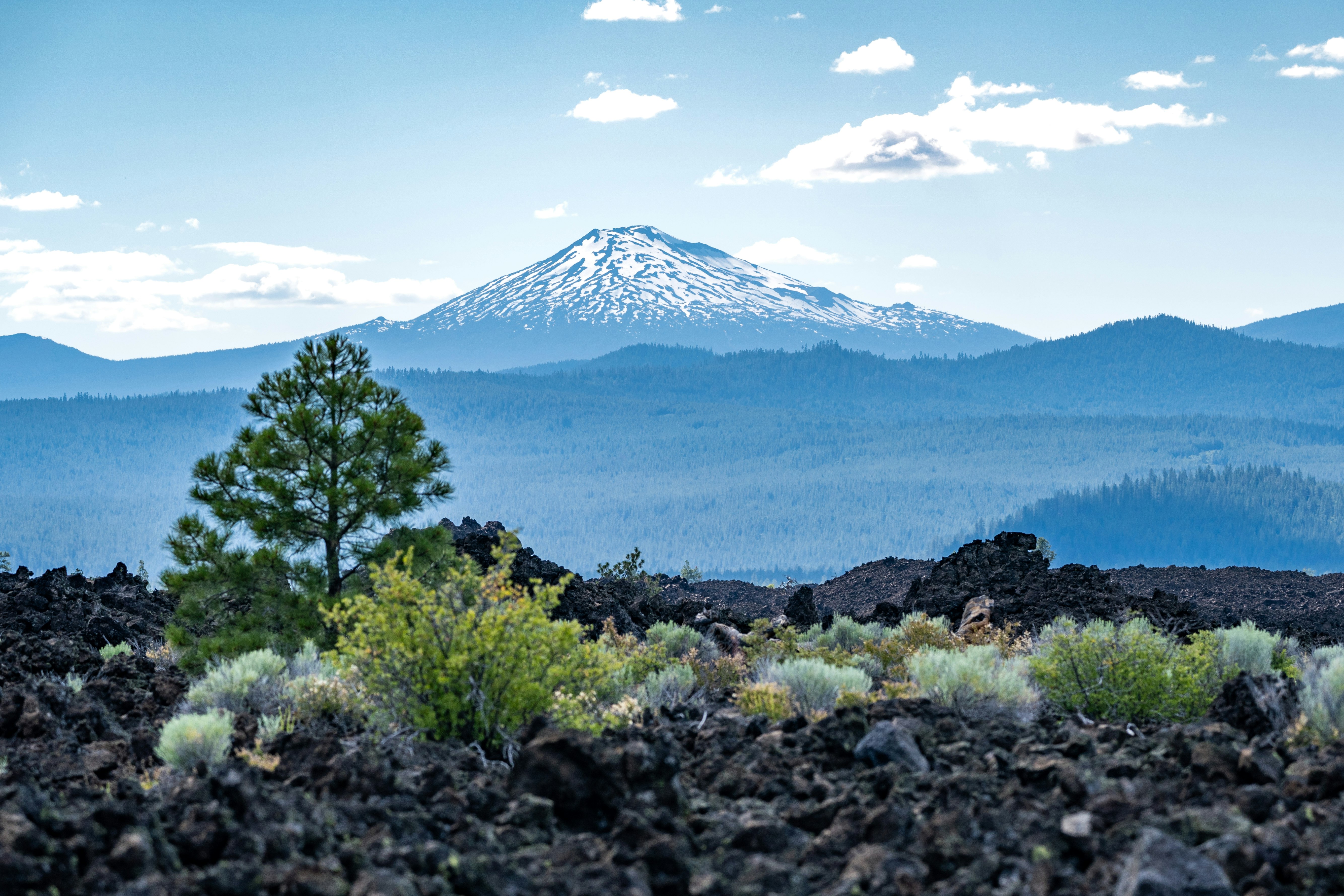 View of Mt Bachelor from Newberry National Volcanic Monument near Bend, Oregon