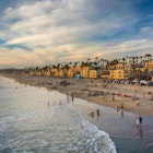View of the beach from the pier in Oceanside, California