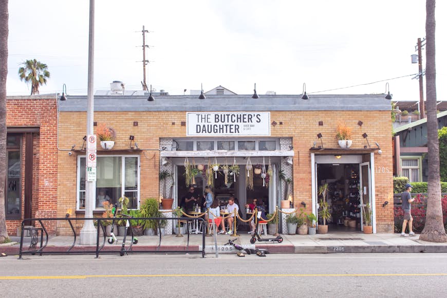 The exterior of The Butcher's Daughter restaurant in Los Angeles, California