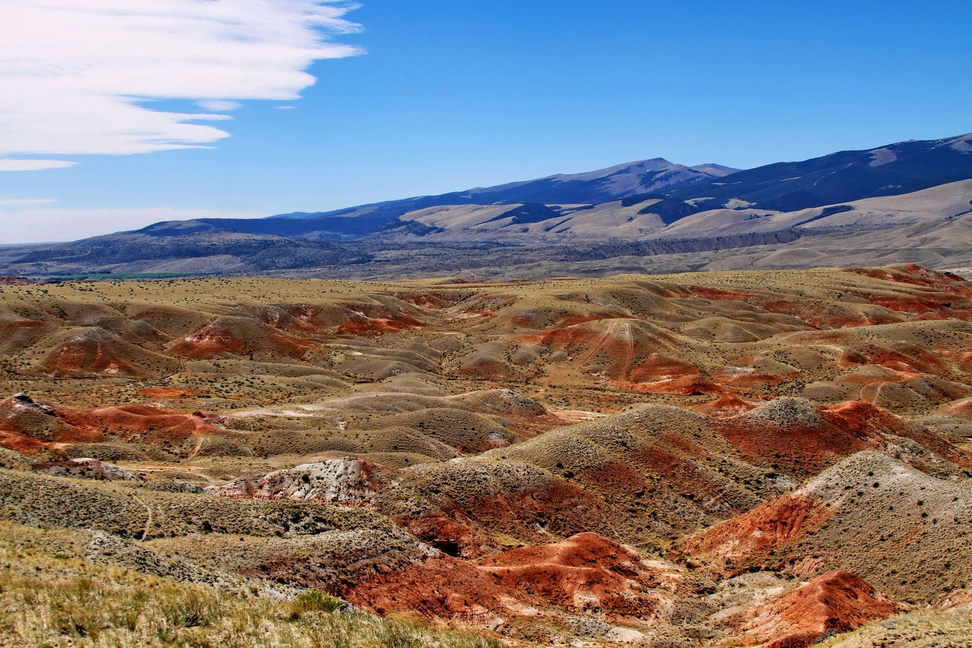 Badlands and red Painted Hills at Dubois, Wyoming