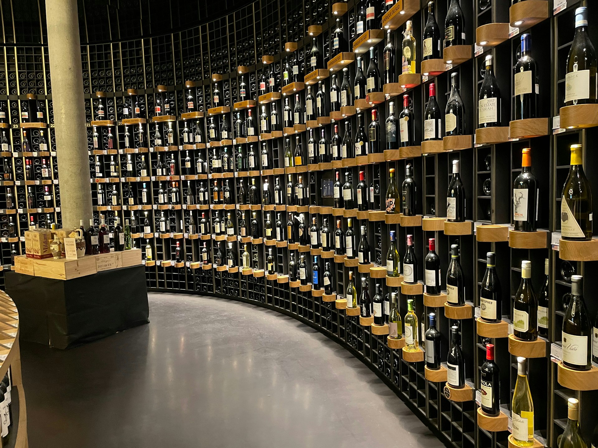 Bottles of wine in La Cite du Vin wine shop. 