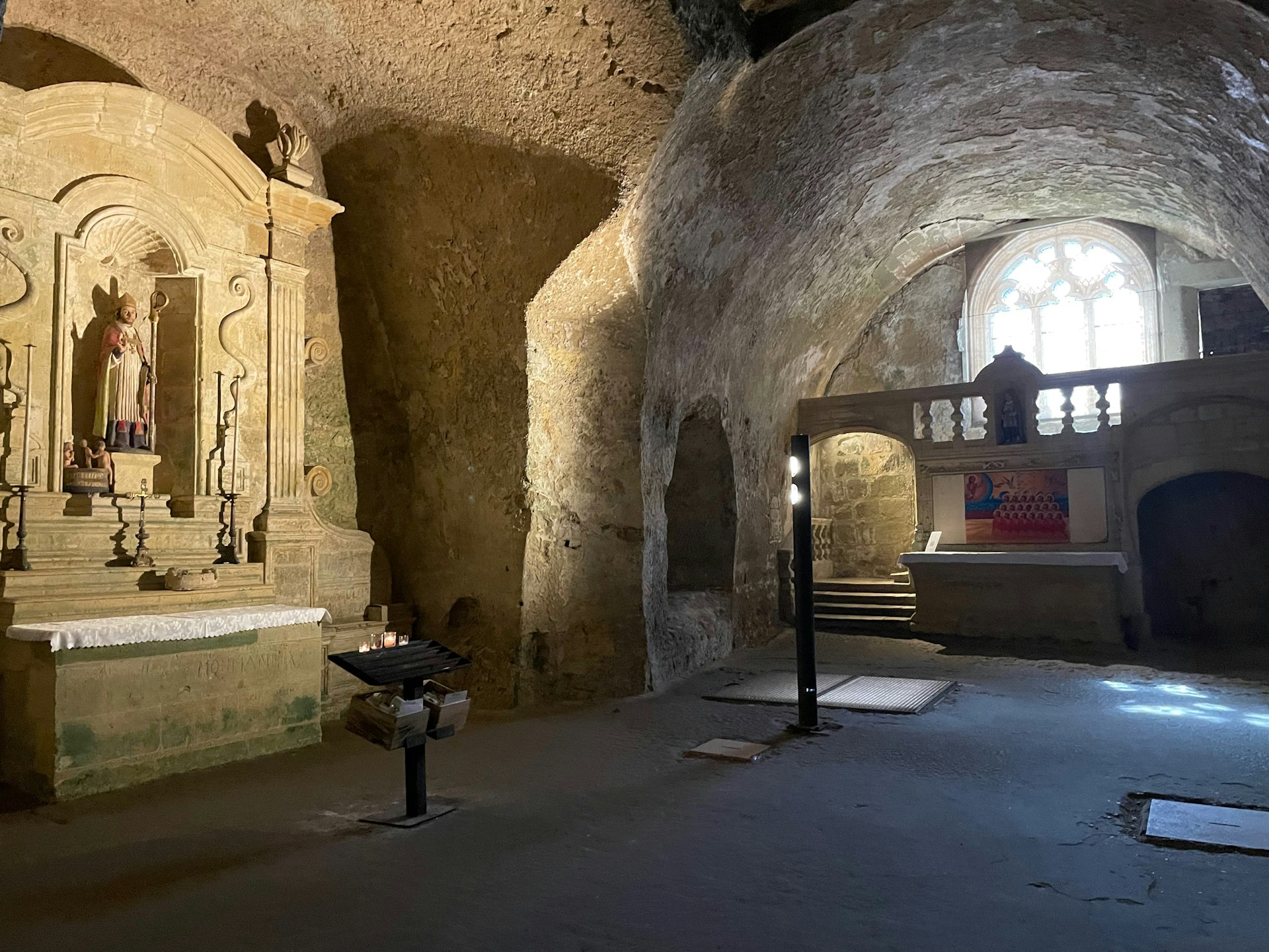 Inside monolithic church in Saint-Émilion, France