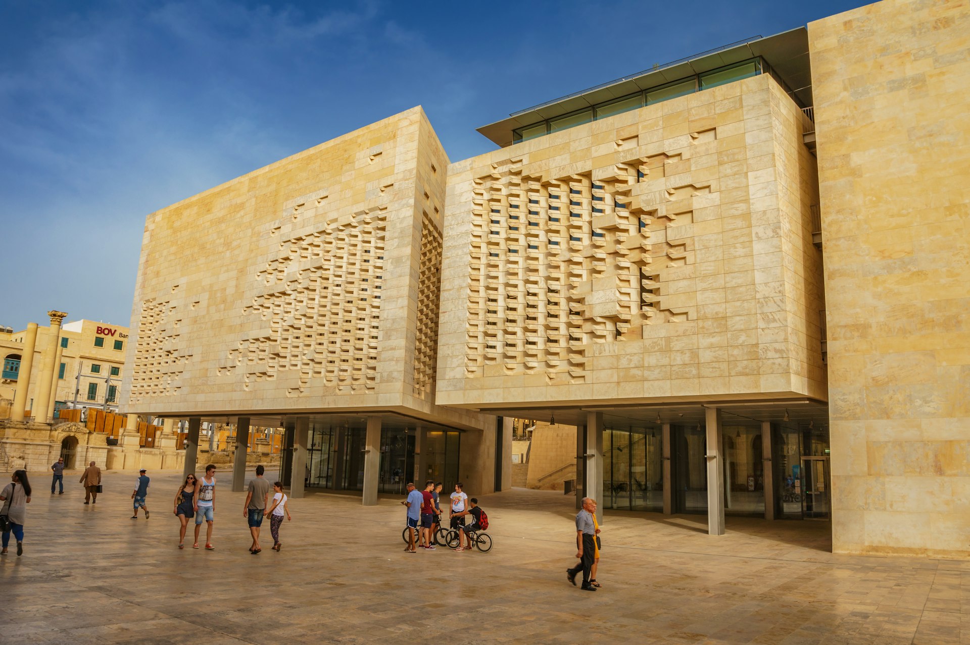 The exterior of the Parliament House in Valletta bathed in sunshine