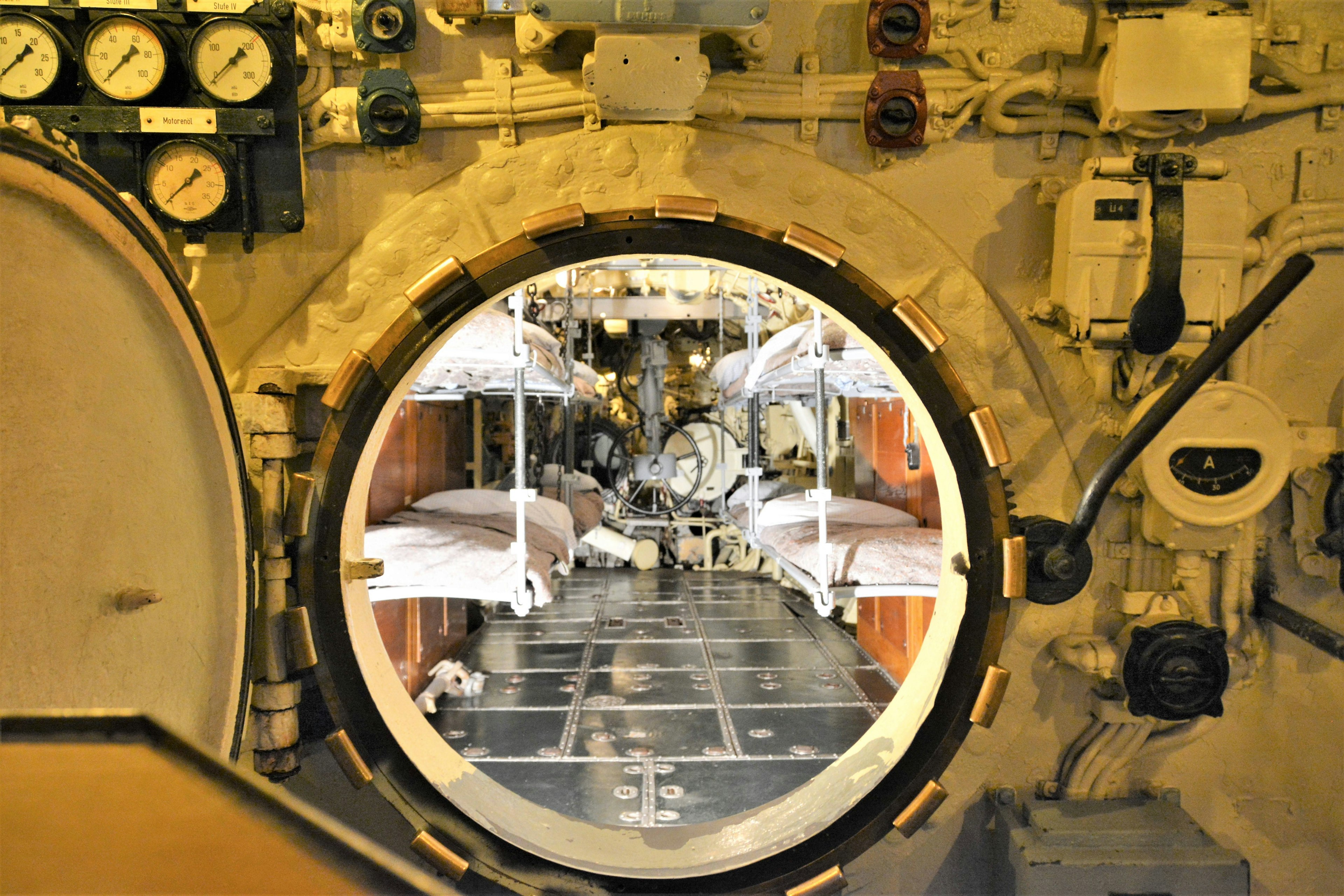 A view inside the sleeping quarters of a German U boat on display in the Museum of Science and Industry in Chicago