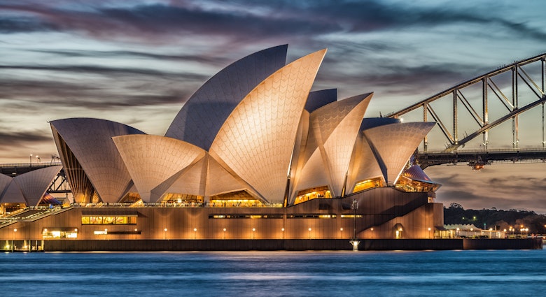 SYDNEY - OCTOBER 12, 2015: The Iconic Sydney Opera House is a multi-venue performing arts centre also containing bars and outdoor restaurants.