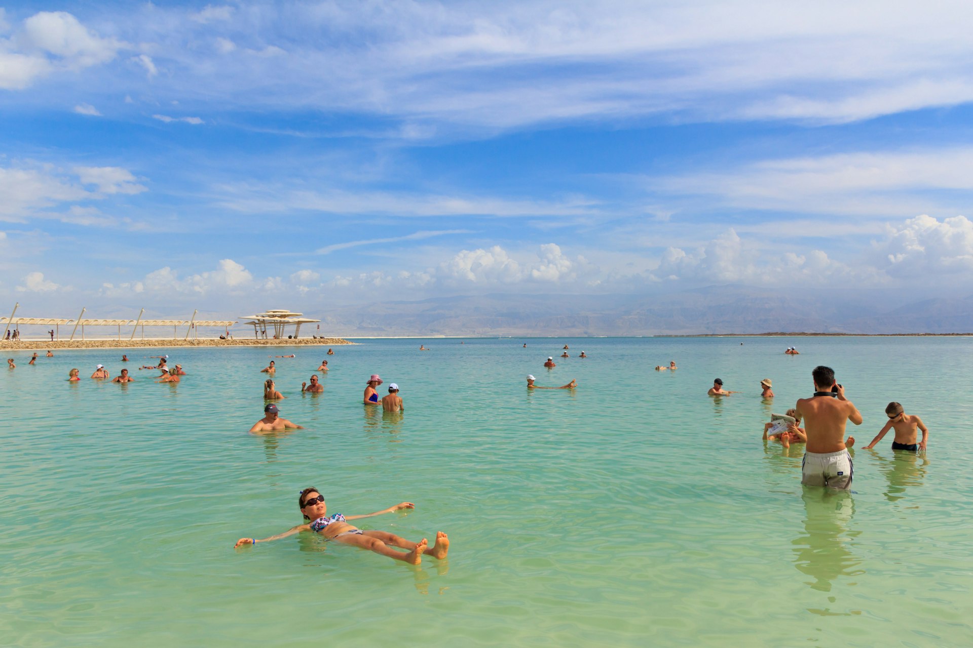 People bathing in the Dead Sea in Jordan 