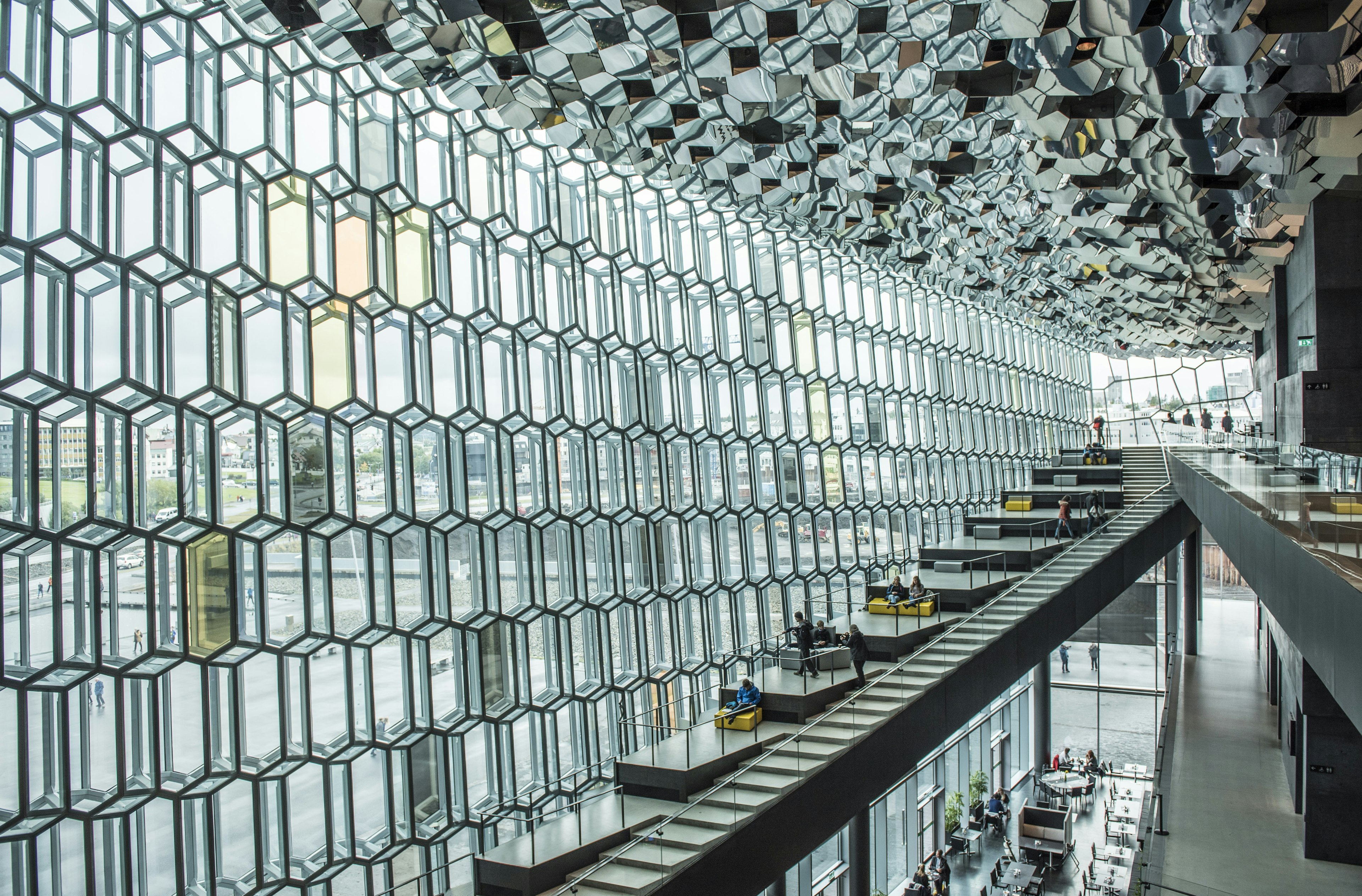 Interior views of Harpa, Iceland's beautiful concert hall and cultural center, designed by Henning Larsen architects and artist Olafur Eliasson