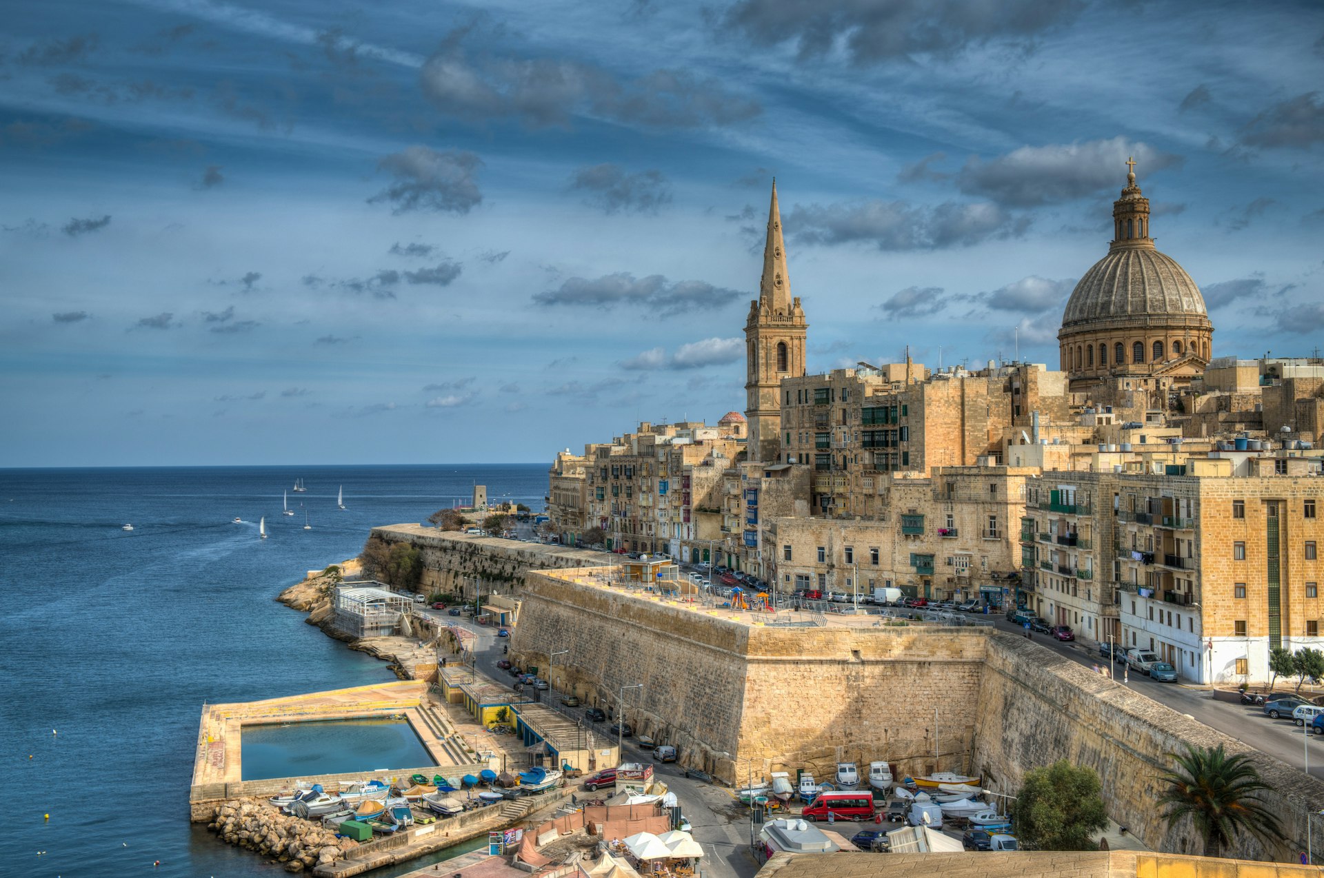 View of Valletta and Marsamxett in Malta on a bright Autumn day