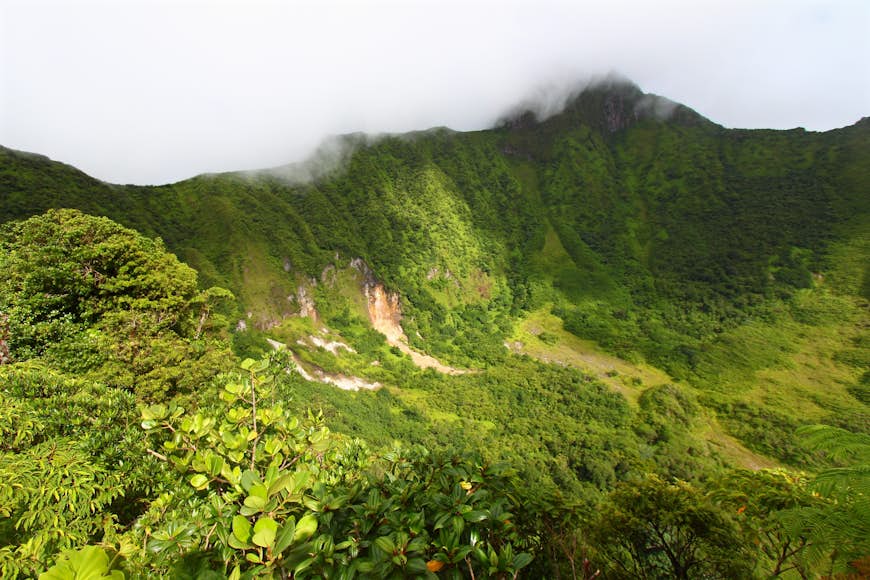 Mist rising from the crater below Mt Liamuiga on St Kitts