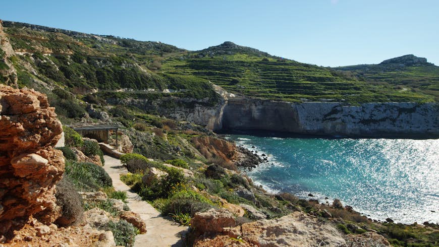 The bay and cliffs at Fomm ir-rih on Malta