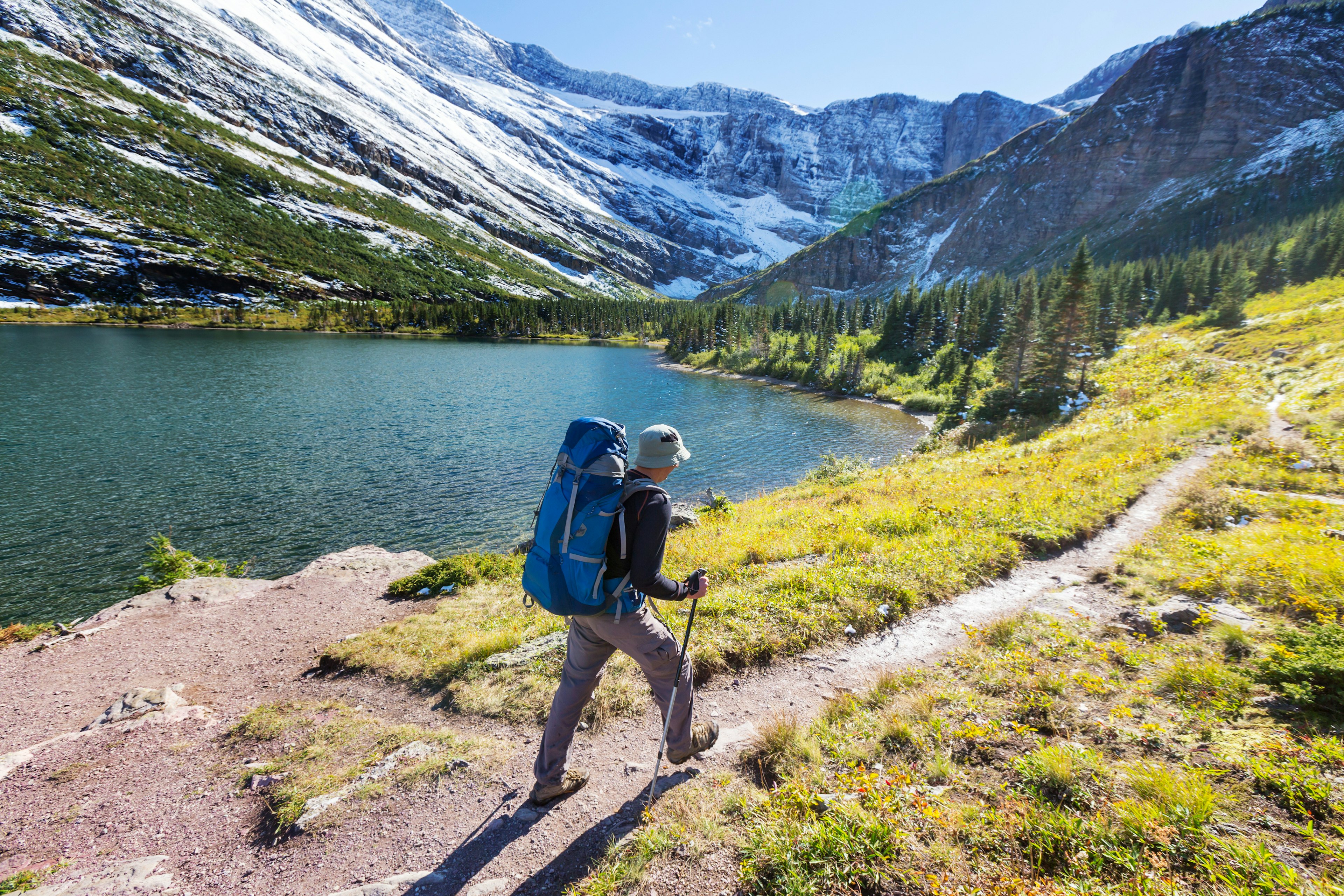 Man hiking in Glacier National Park, Montana