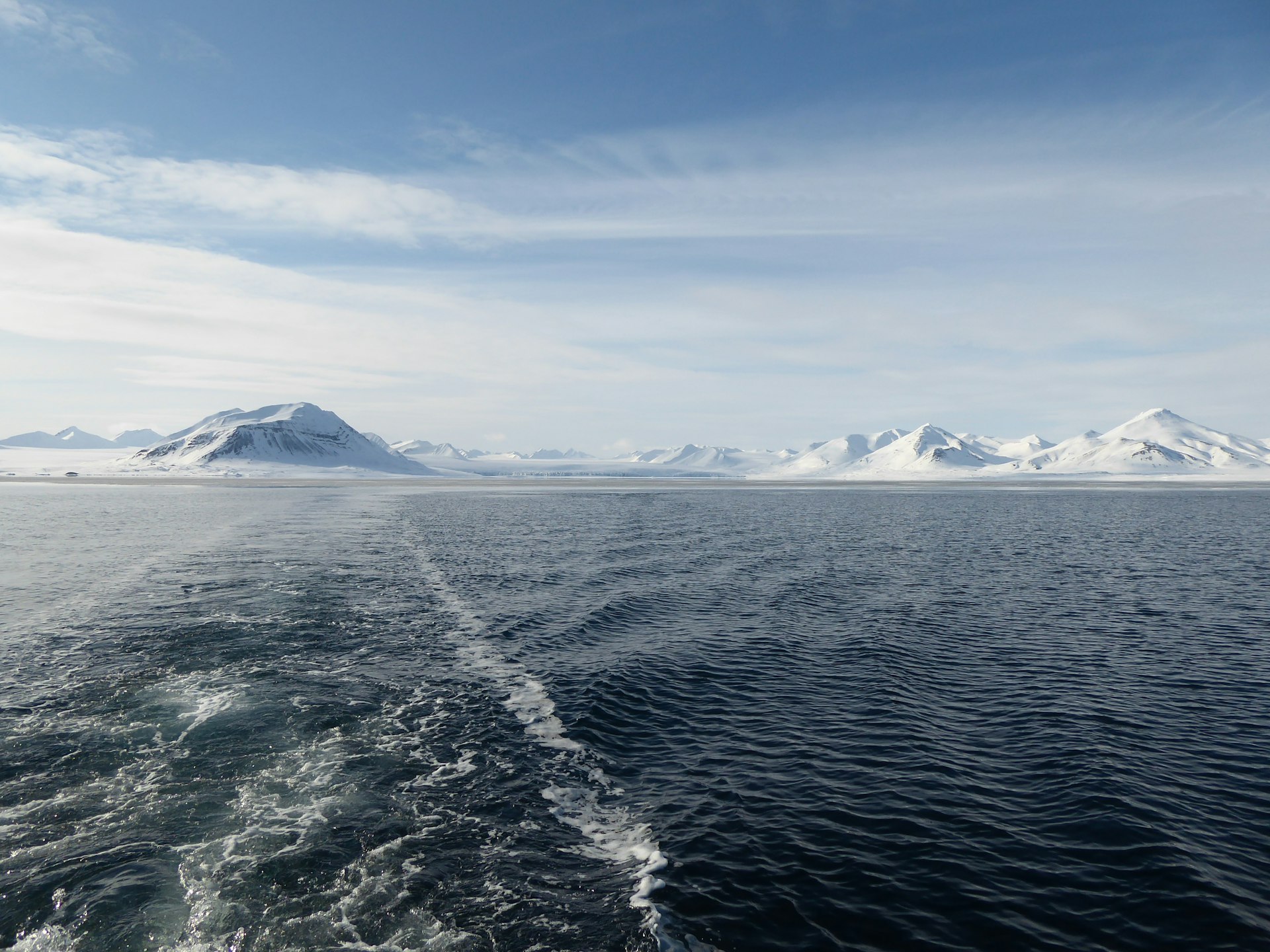 A view of glaciers in Svalbard from a hybrid electric vessel