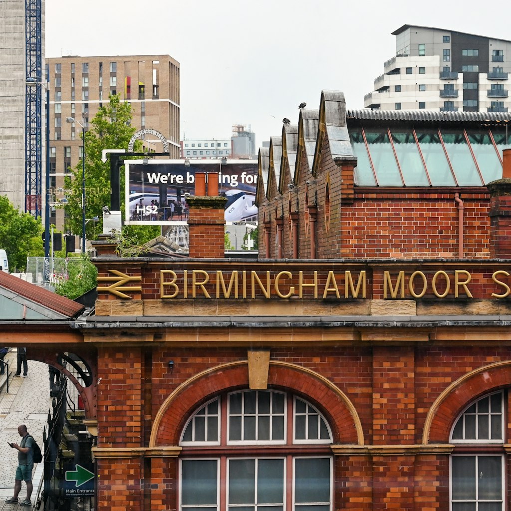 Birmingham, England - July 2021: Exterior view of the old Birmingham Moor Street railway station in the city centre.; Shutterstock ID 2054952392