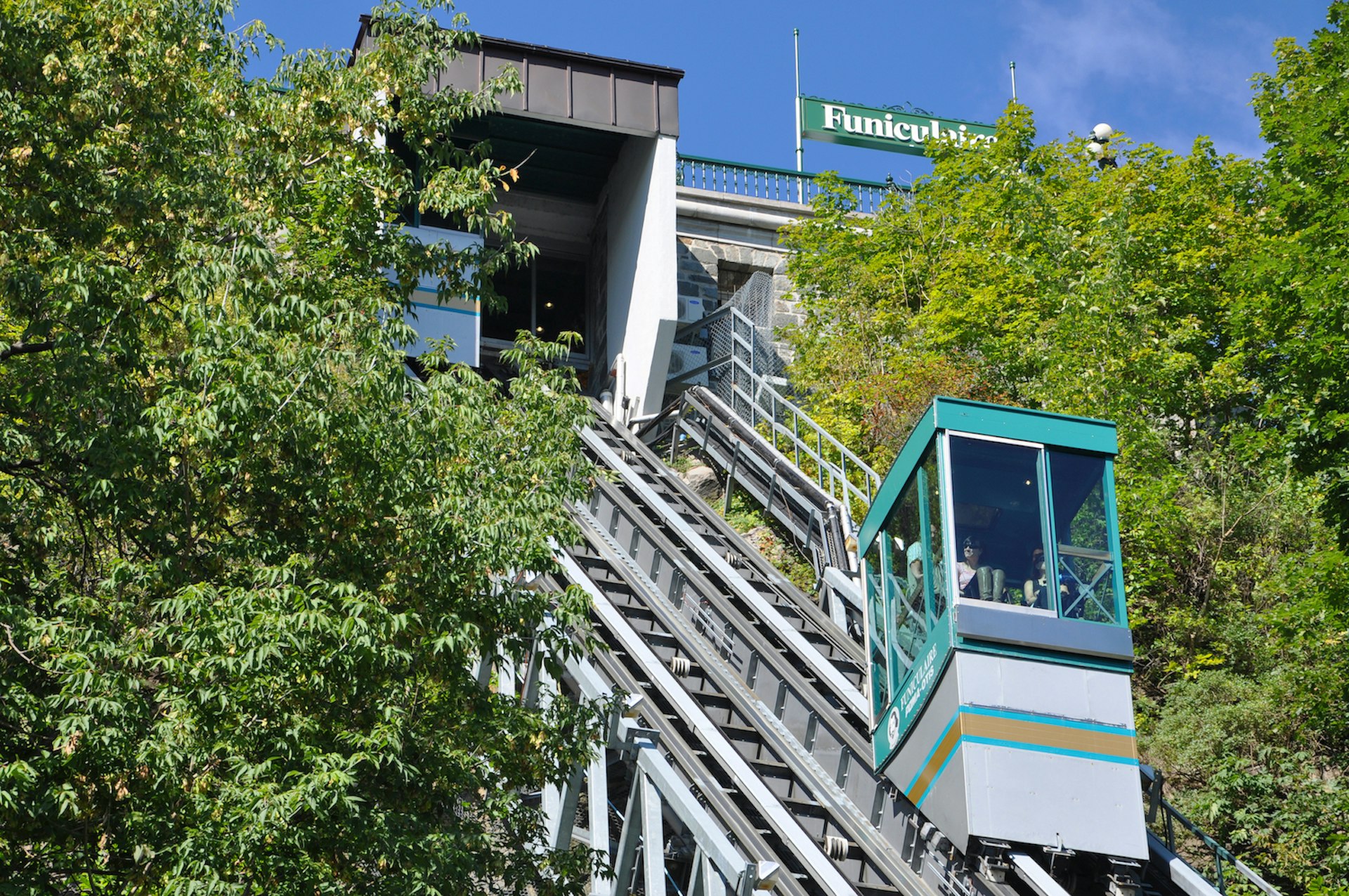 The funicular between Terrasse Dufferin in Upper Old Town and Petit-Champlain in Old Lower Town, Québec City, Québec, Canada