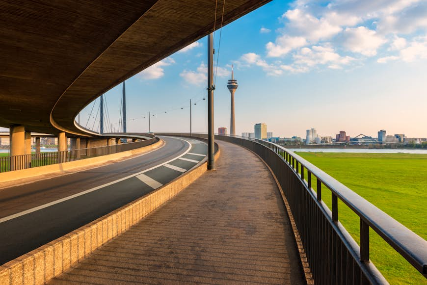 The Düsseldorf, Germany skyline from across the Rhine River