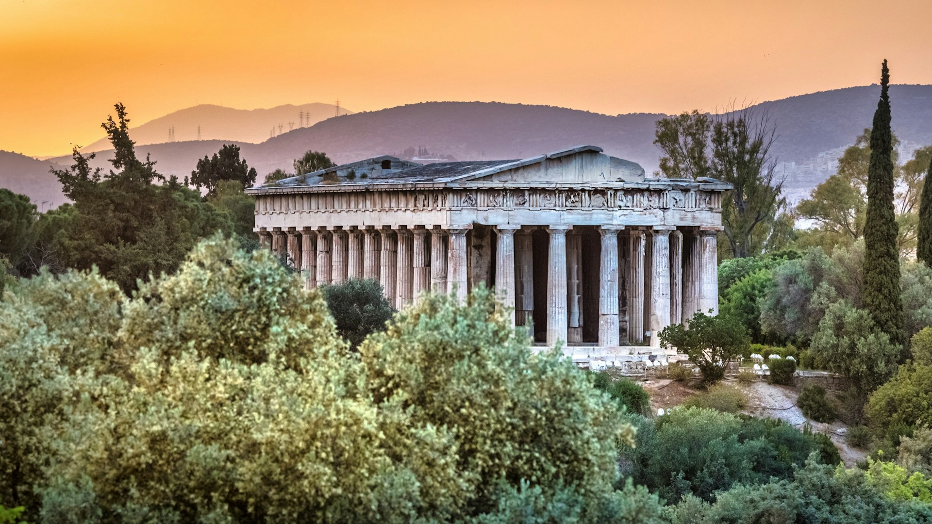 The,Ancient,Agora,Of,Athens,At,Sunset,,Greece.