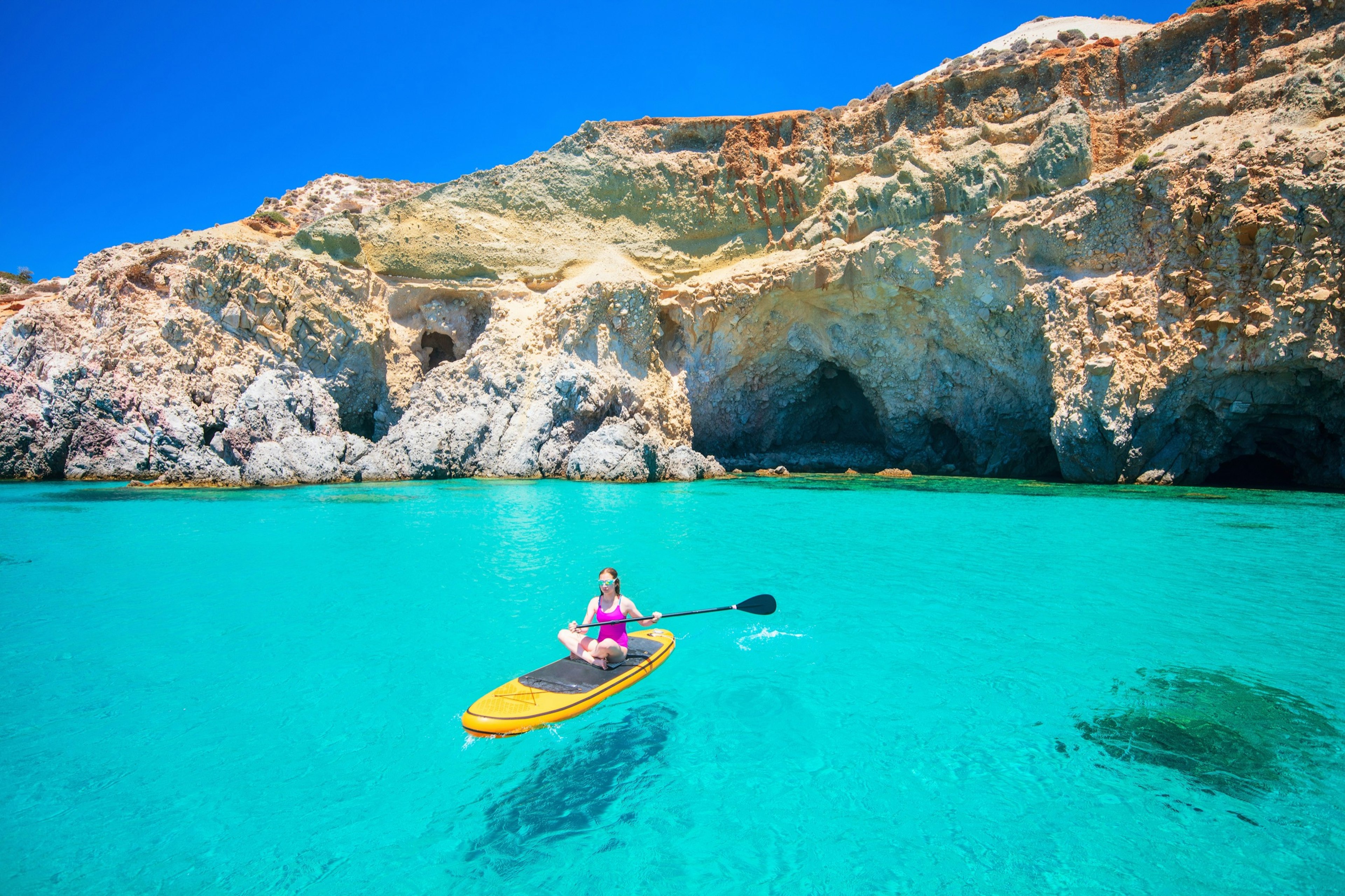 Teenage,Girl,Enjoying,Turquoise,Waters,Of,Aegean,Sea,In,Greece