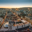 Europe Hungary Budapest parnorama cityscape 360 rooftop bar. Andrassy street. Ede Paulay street. Budapest eye. St. Stephen basilica. Hungarian parliament. Budapest parliamnet. Sunset. Aerial. ; Shutterstock ID 1639632793; your: Brian Healy; gl: 65050; netsuite: Lonely Planet Online Editorial; full: Rooftop bars in Budapest