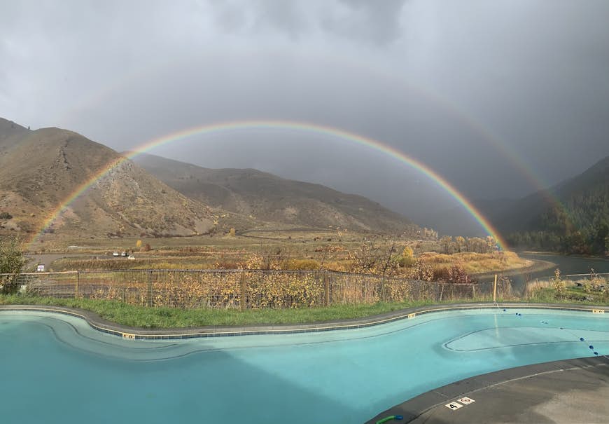 A rainbow over the Astoria Hot Springs in Wyoming