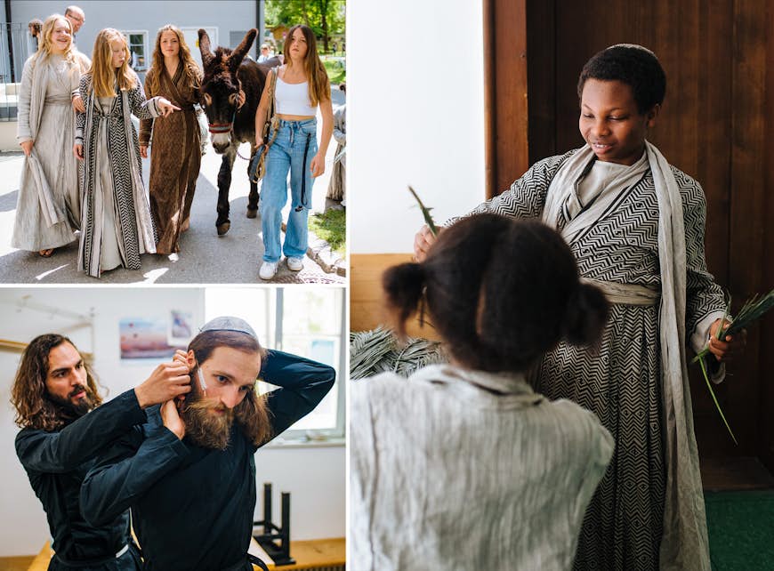 Cast members of Oberammergau's 2022 Passion Play prepare for a show