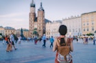 Tourist woman exploring Europe