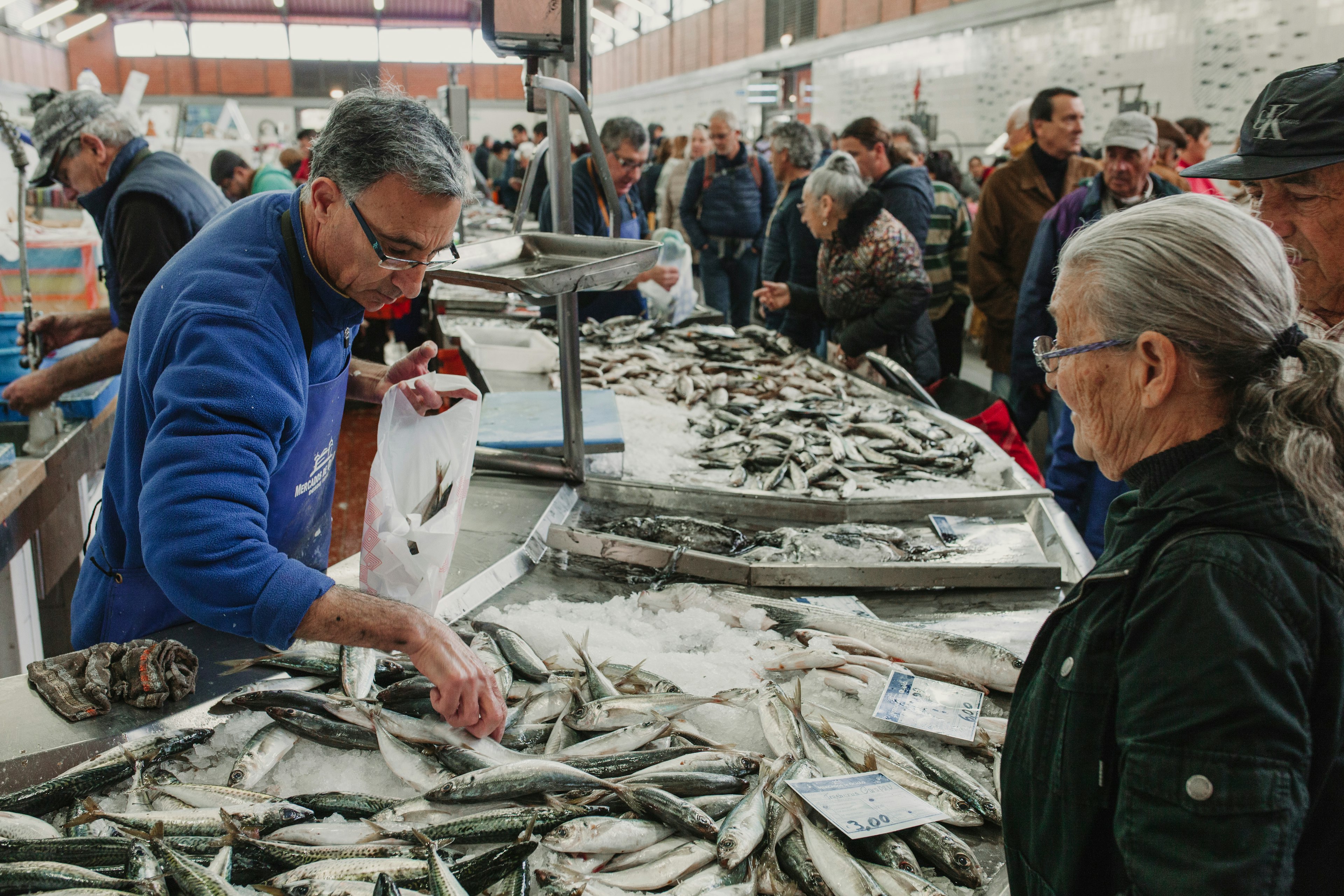 Fish for sale at the fish market in Olhao, Portugal