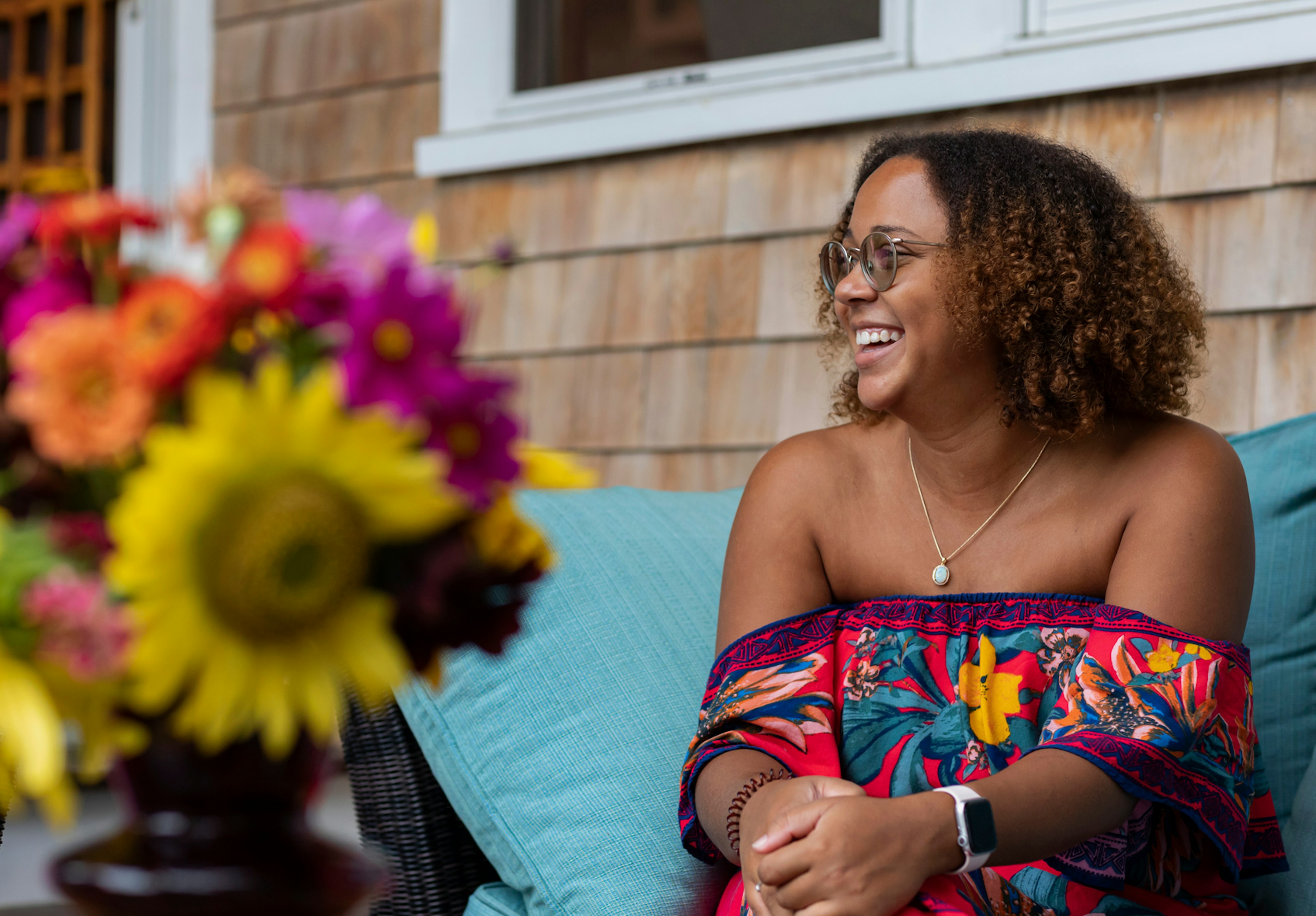 Smiling woman on vacation