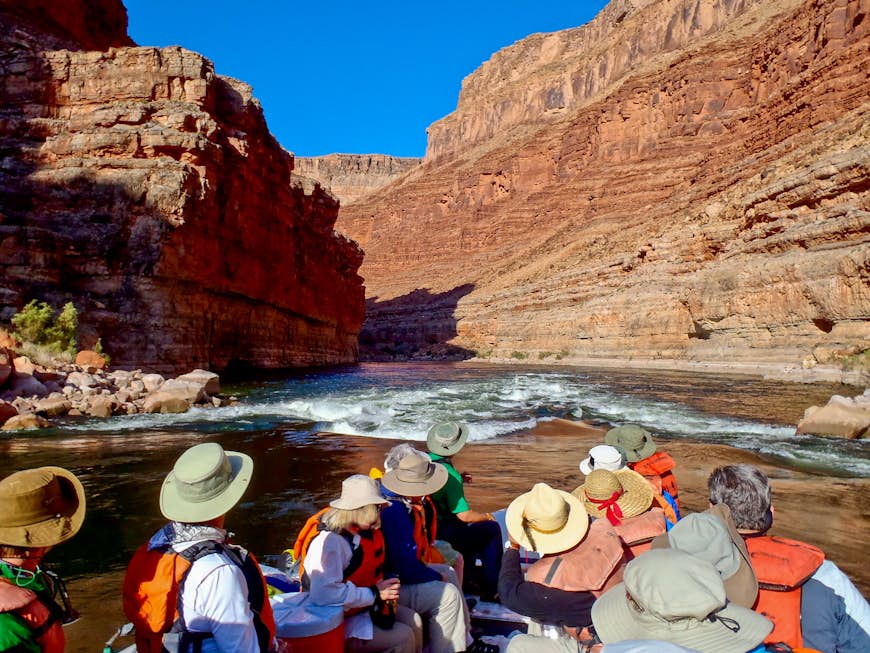 River rafters approach a rapid on the Colorado River in the Grand Canyon, Colorado