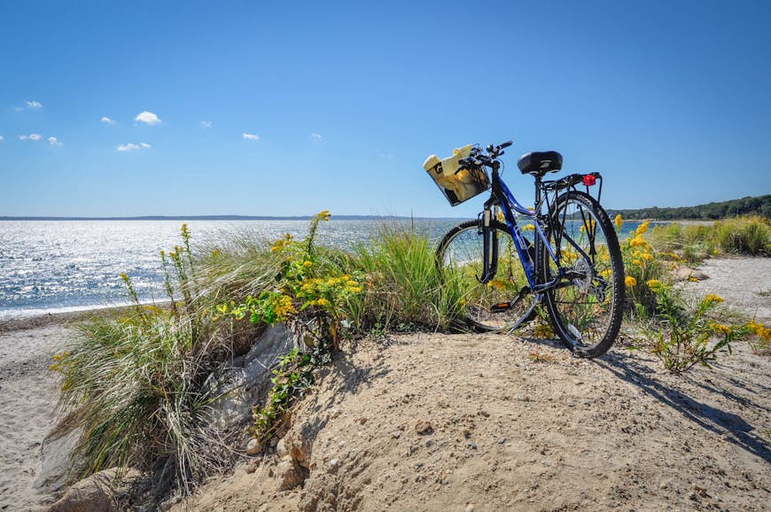 Un vélo garé sur la piste cyclable de la plage de Cape Cod