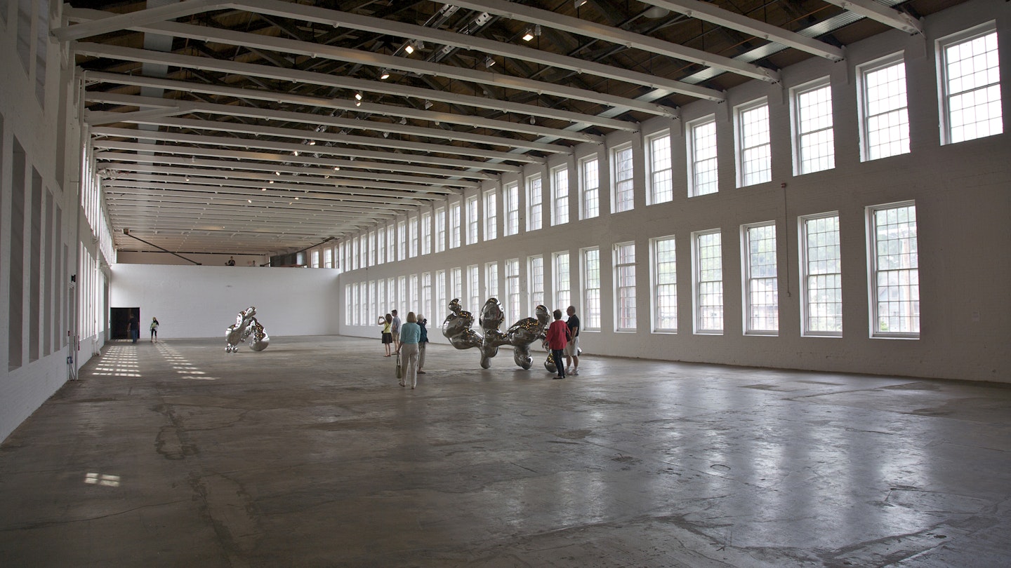 Partial view of exhibition of the work of Simon Starling called The Nanjing Particles at MASS MoCA, Massachusetts Museum of Contemporary Art, North Adams, The Berkshires, Massachusetts - stock photo
