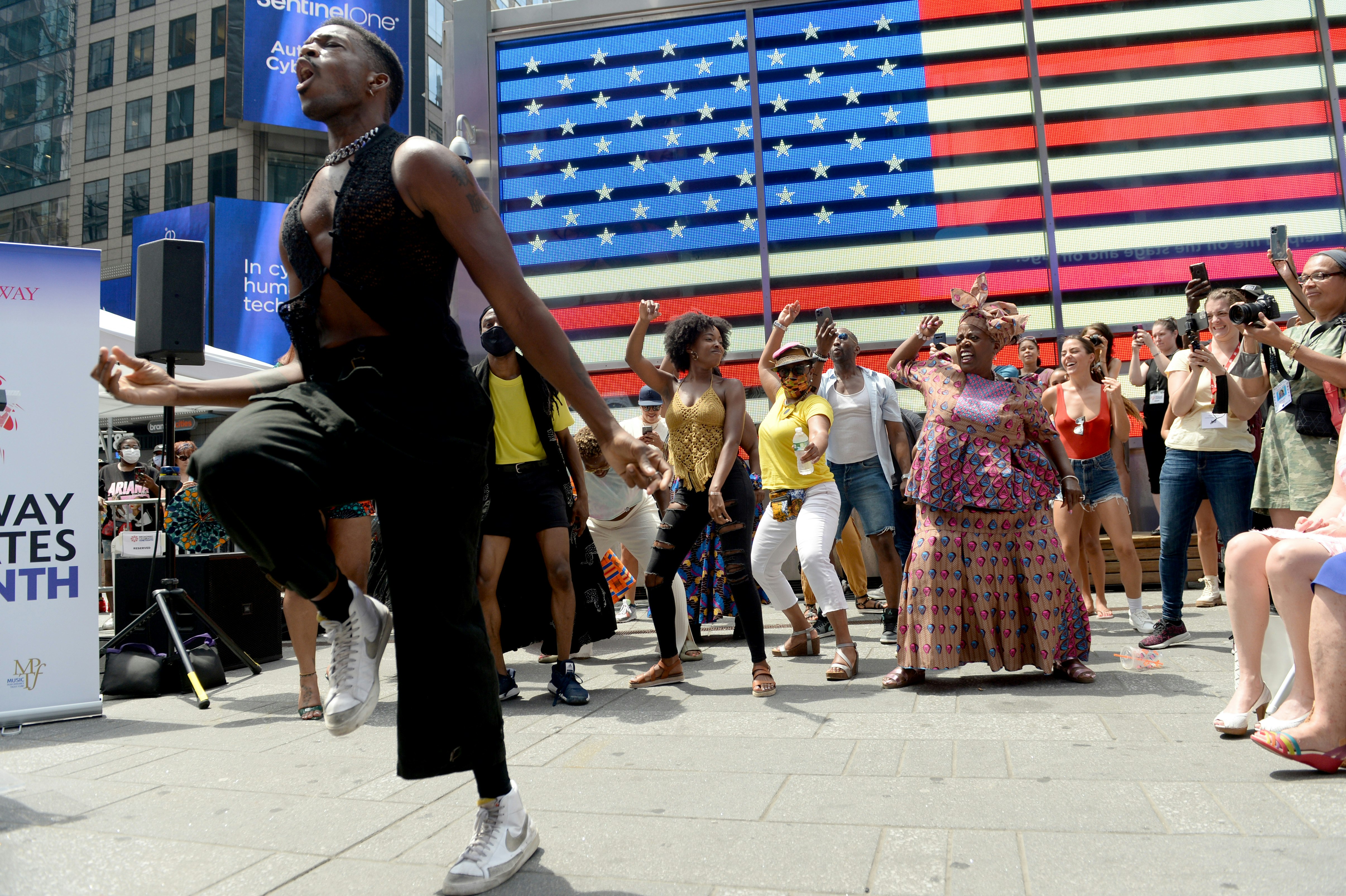 Broadway performers celebrate Juneteenth in Times Square, New York, New York, USA