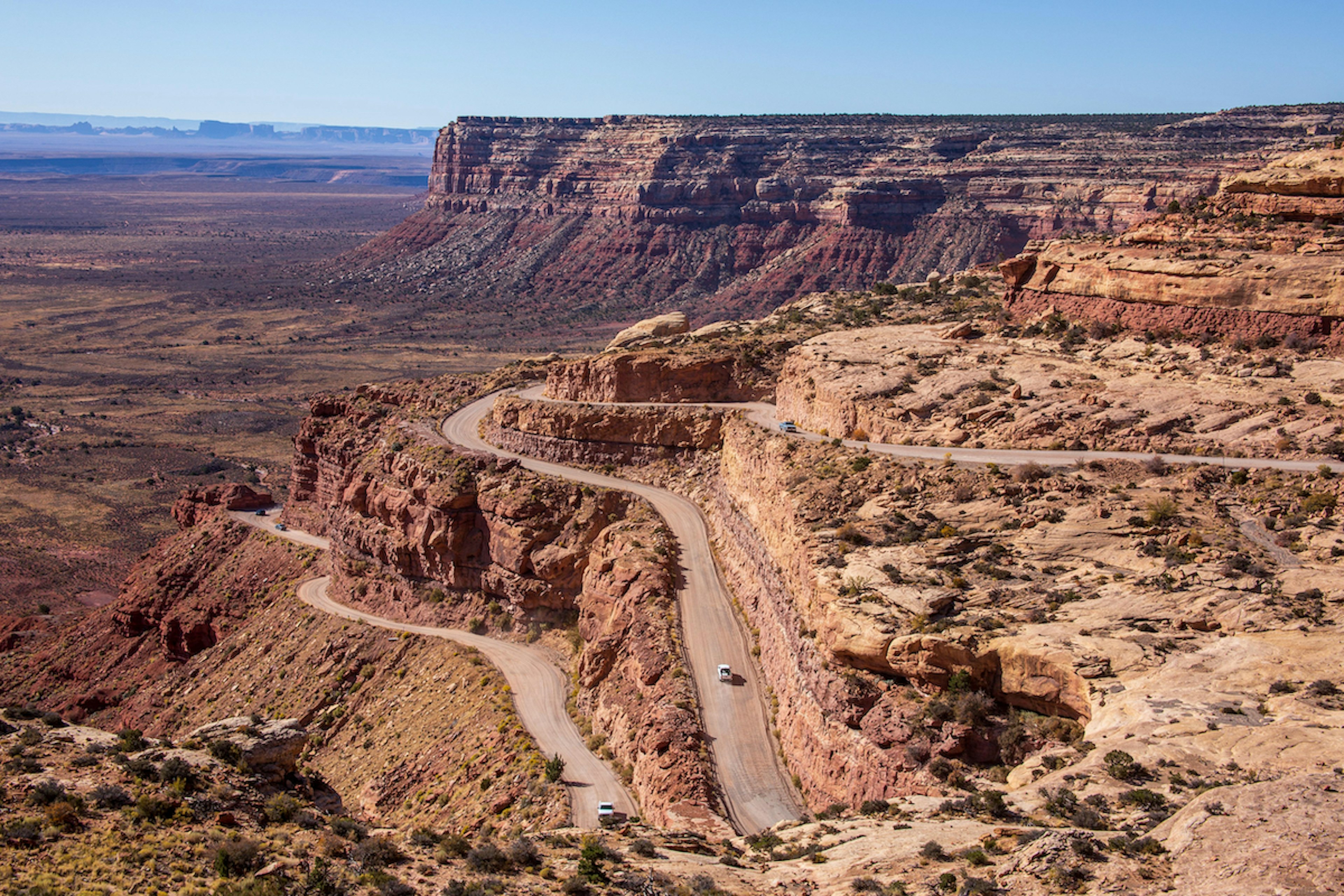 Cars on the switchback curves along Moki Dugway, Utah, USA