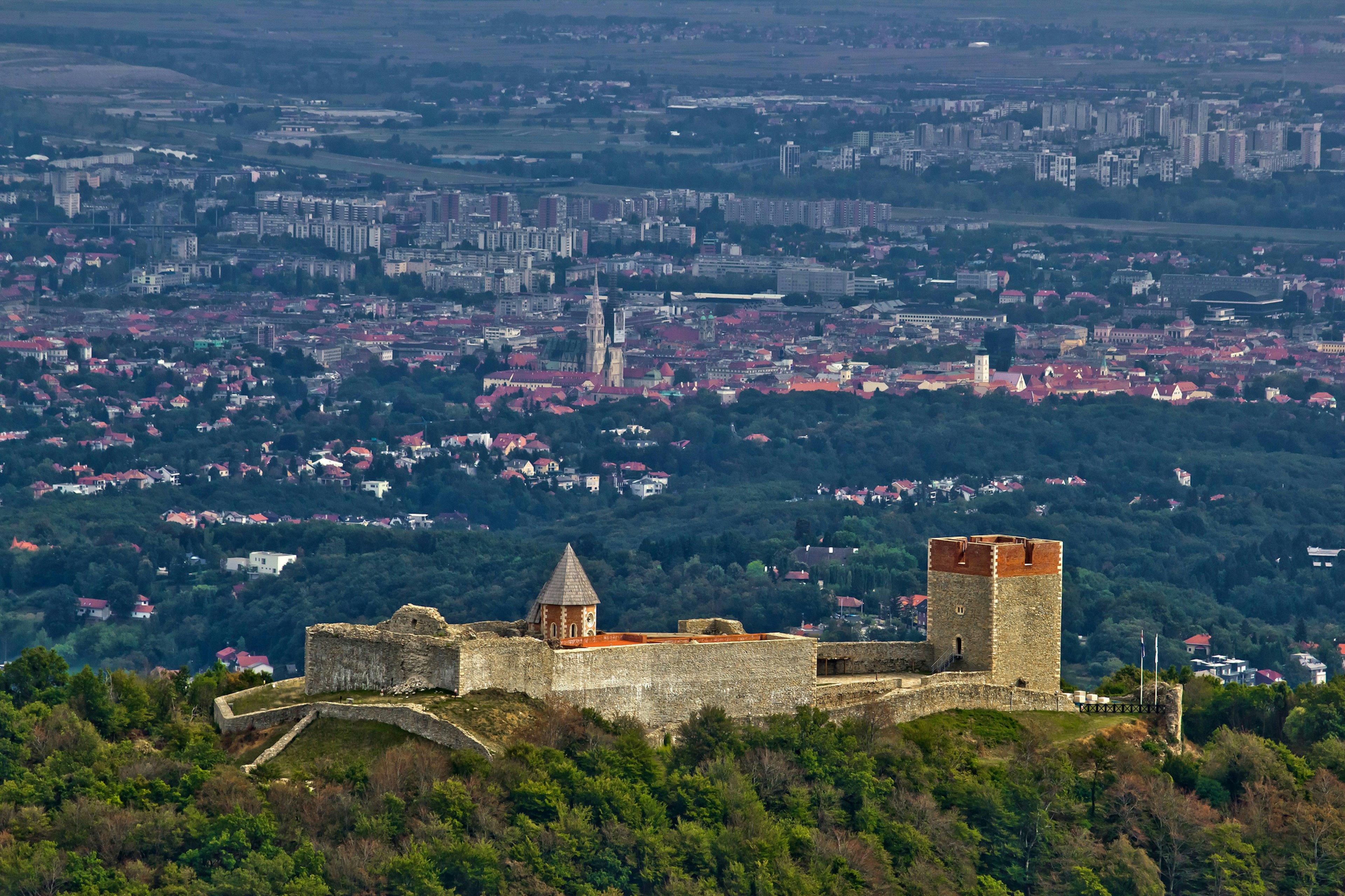 The Medvedgrad castle seen from the top of Medvdnica mountain