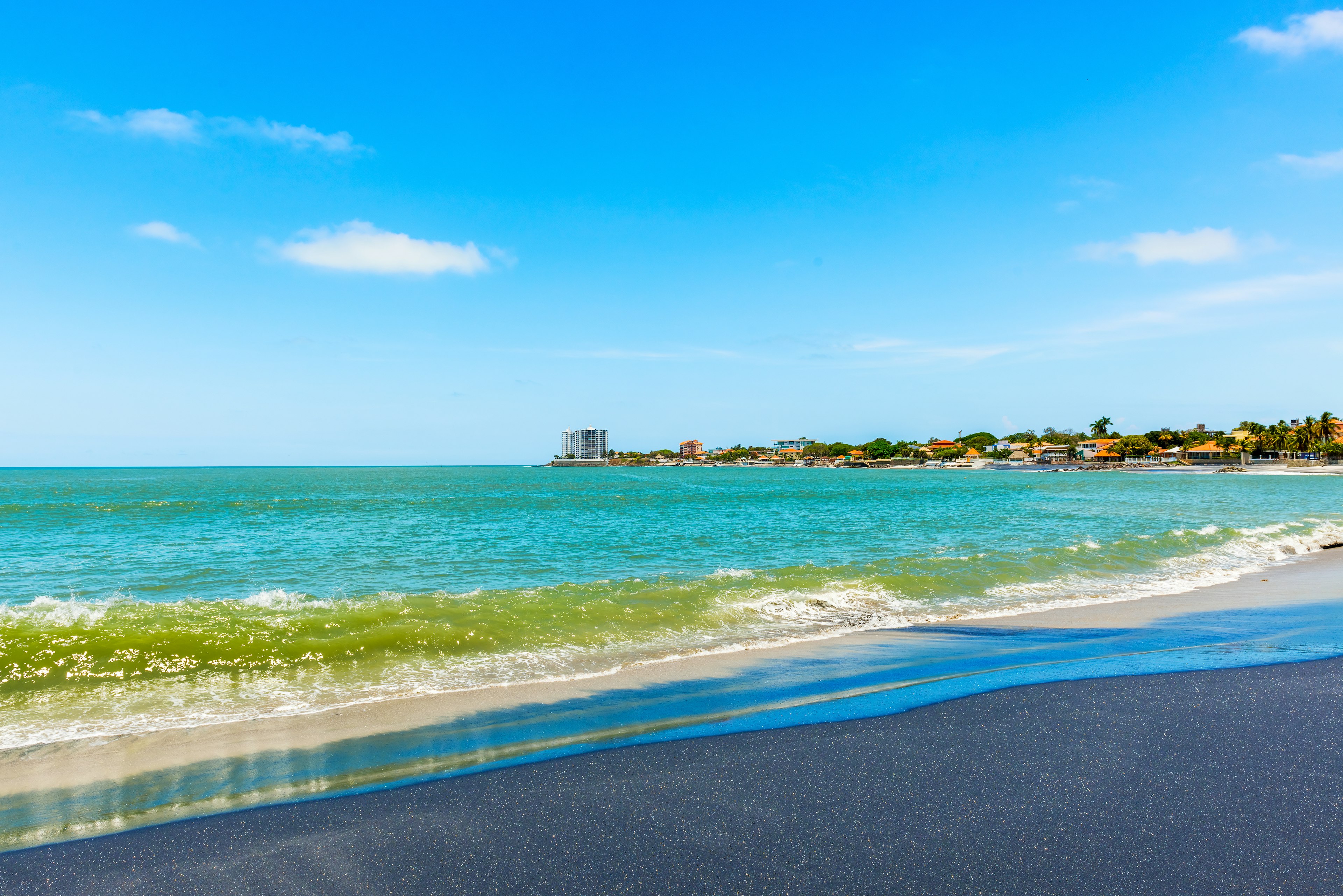 Landscape view at the coastline beaches and houses in Panama near Coronado