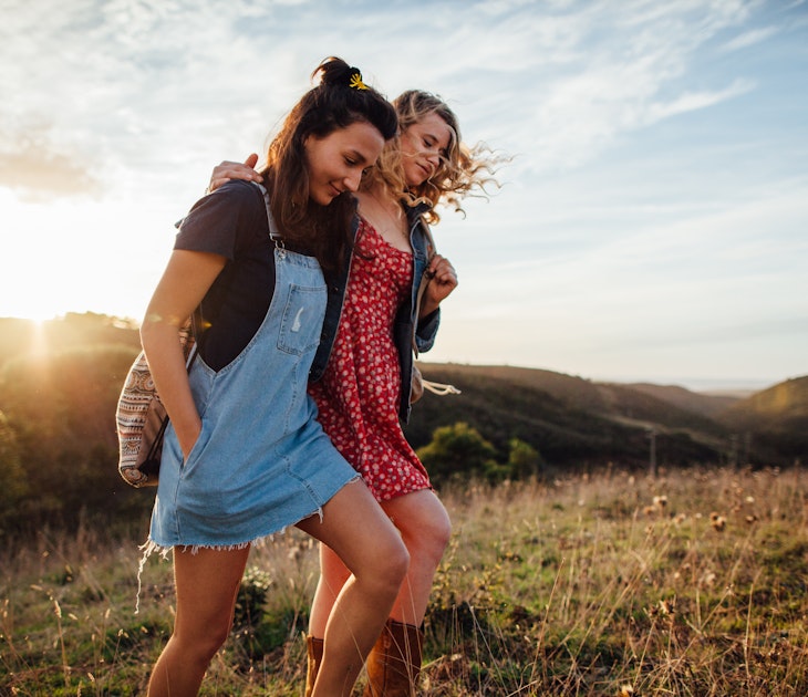 Two young women exploring Portuguese countryside / Algarve, Portugal.