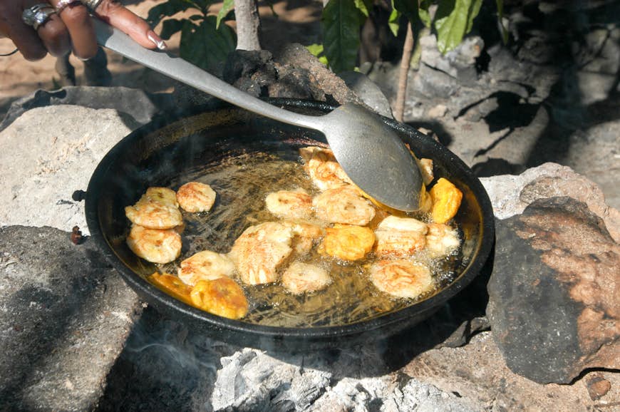 Platones are fried bananas, a specialty of food from the Dominican Republic