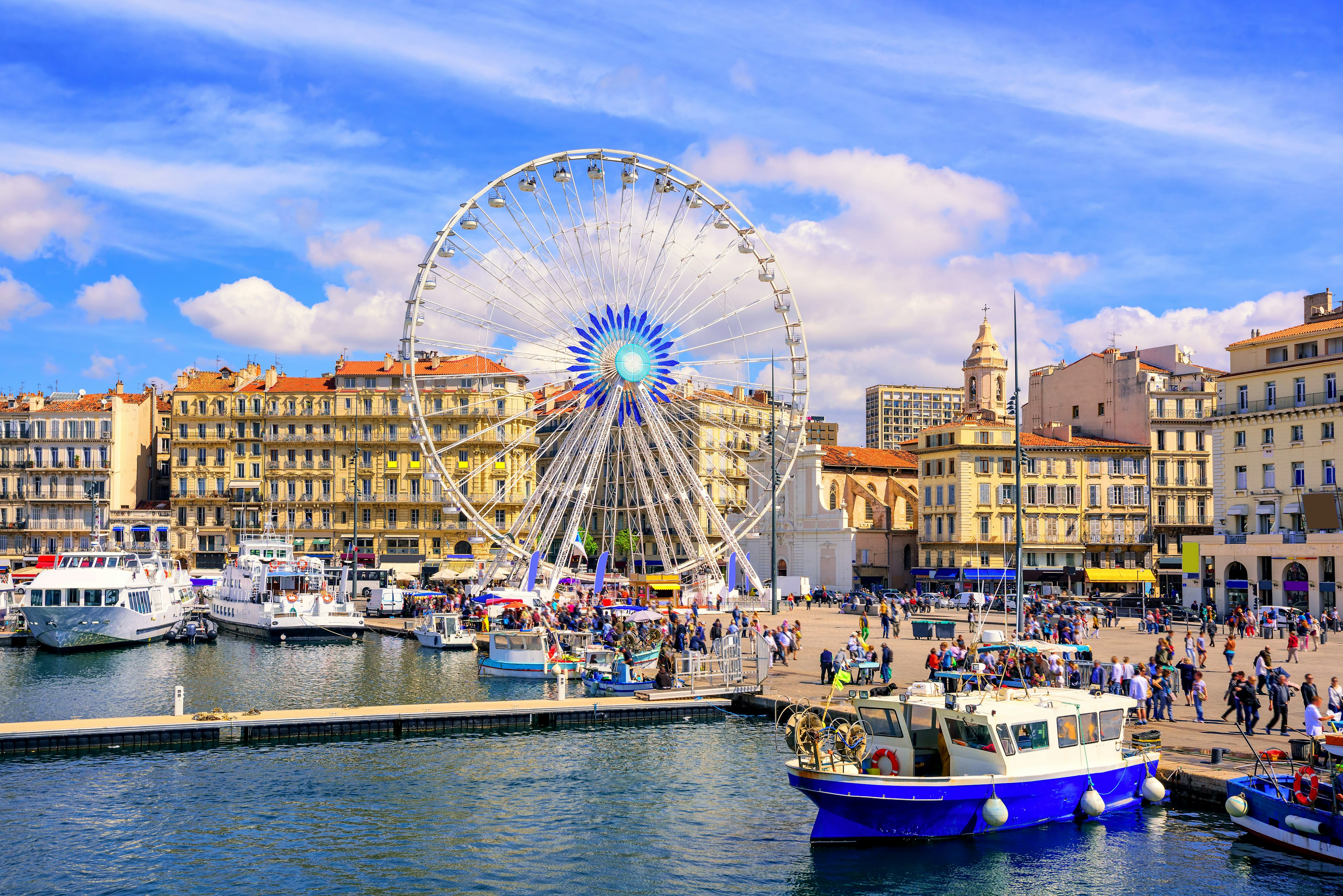 The promenade of the Old Vieux Port in the city center of Marseilles, France