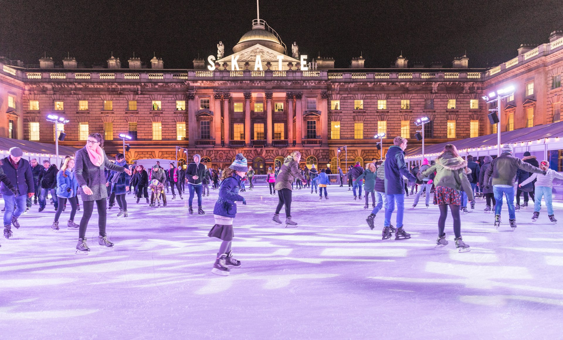 Skaters on the ice outside Somerset House in London
