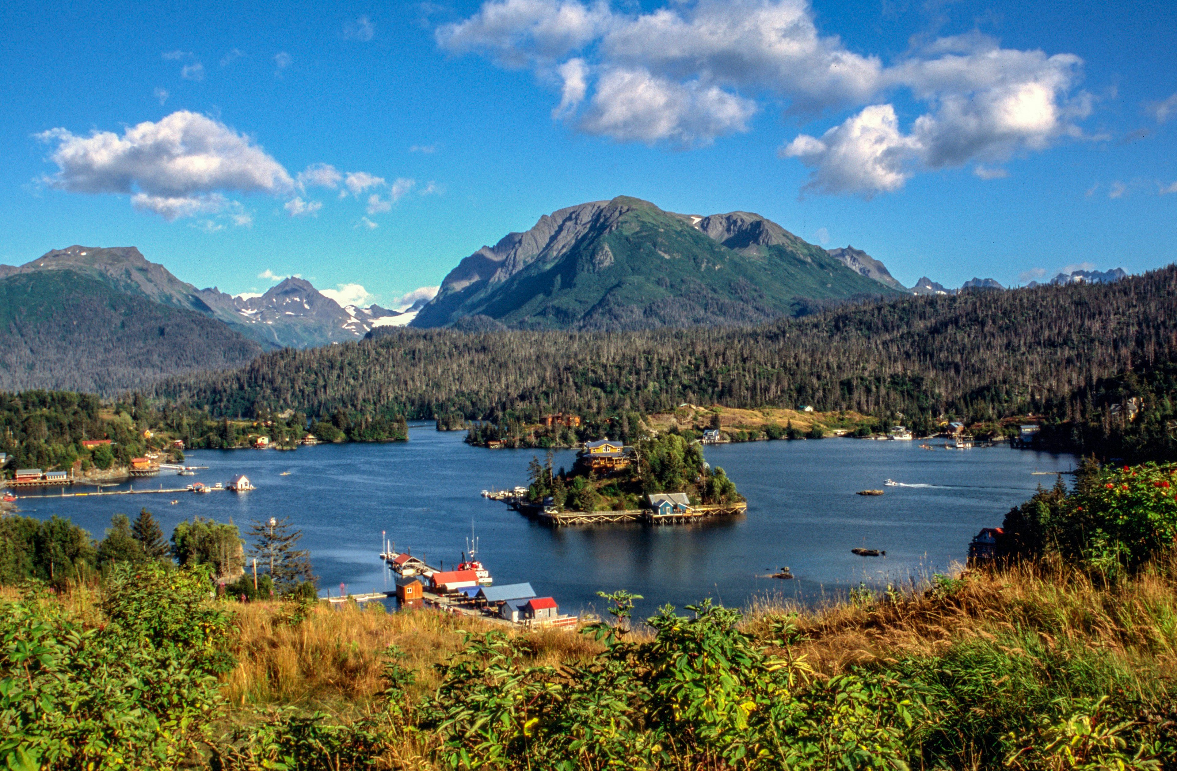 A small island community in a rural hilly area